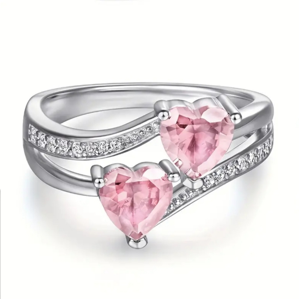 Silvertone Pink Stone Ring
